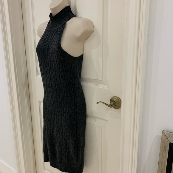 Dark Grey Sleeveless Turtle Neck Sweater Dress - Picture 5 of 7